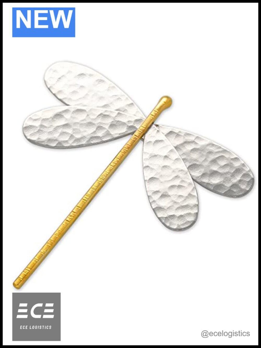 925 Sterling Silver Dragonfly Brooch Gold Wings Hammered Handmade Women
